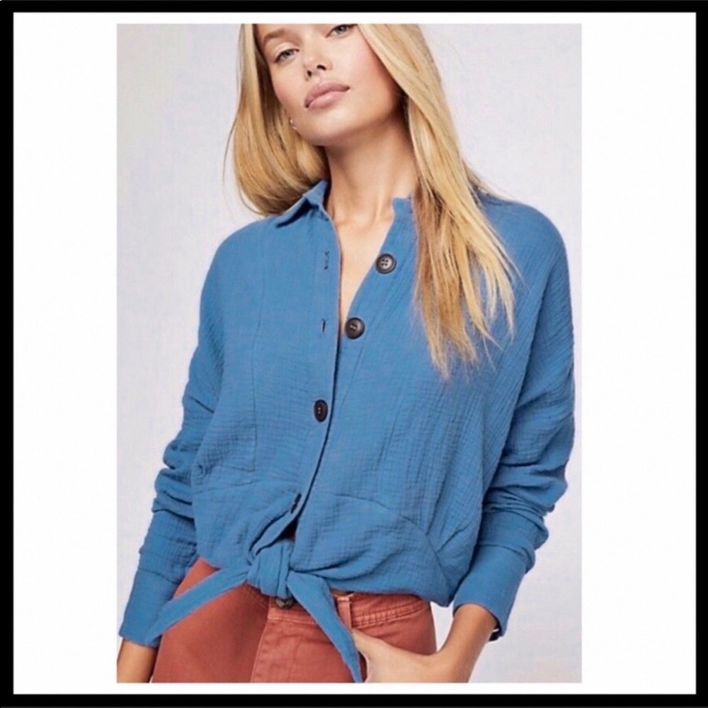 FREE PEOPLE BOHO BUTTON DOWN SHIRT CROP TOP A2C - Picture 6 of 16